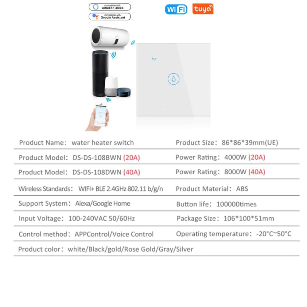 DS-101D 40A smart boiler switch spec overview for water heater