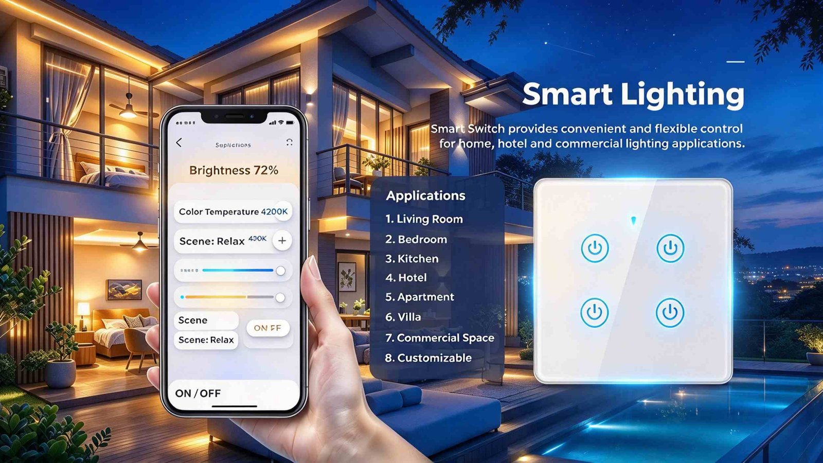 LUMETIQ smart switch for living room smart lighting scene	