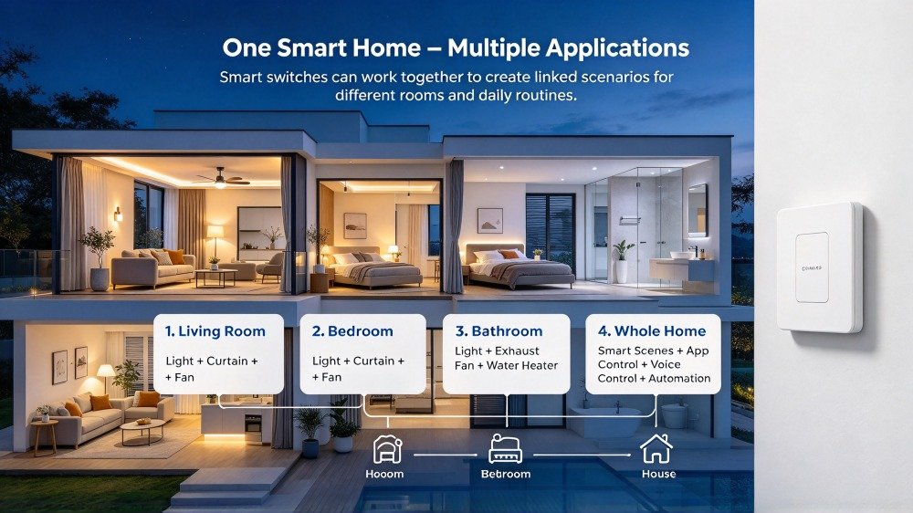 LUMETIQ multi‑device smart home automation diagram
